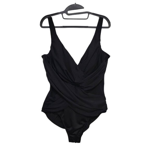 MIRACLESUIT Crossover w/ Mesh One Piece Swimsuit Black Tummy Control 1pc - Picture 4 of 14